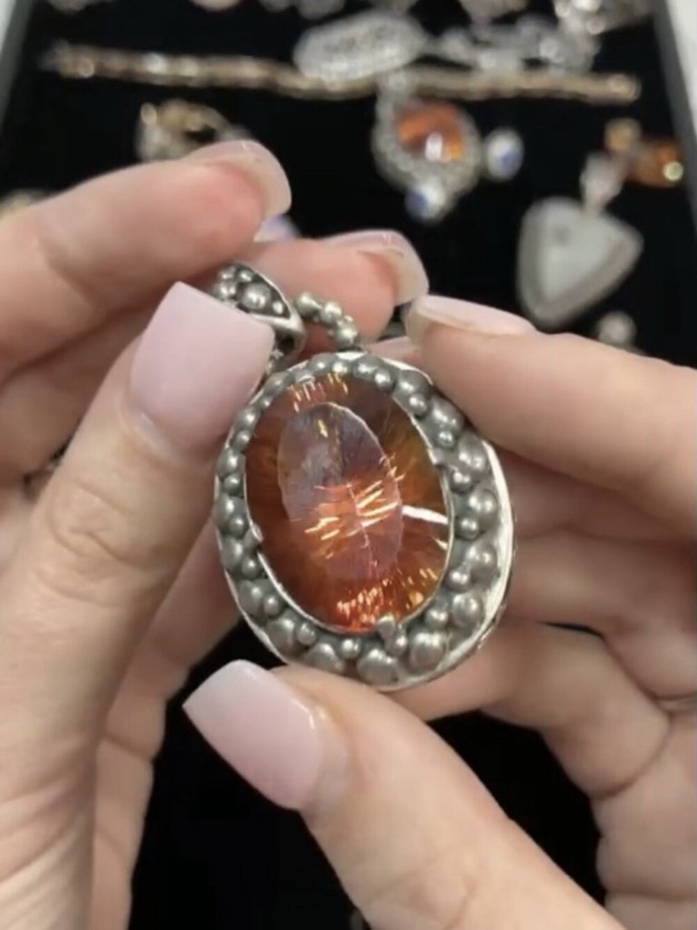 925 Silver Sunset Orange Topaz Cabochon Bezel Set Charm Pendant